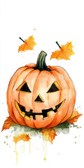 Wall Mural - halloween cute pumpkin with a scary face art illustration