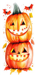 Wall Mural - Halloween cute pumpkin with a scary face art illustration