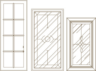 Wall Mural - Sketch vector illustration vintage classic wooden window door interior furniture design silhouette drawing