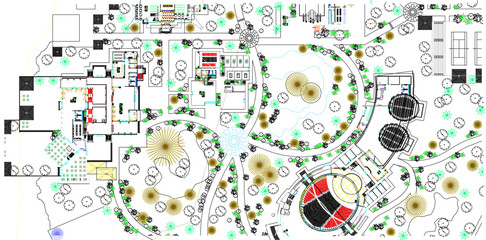 Wall Mural - Vector illustration silhouette design detail background layout plan siteplan landscape city park metropolis full of plants