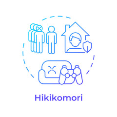 Sticker - Hikikomori blue gradient concept icon. Self isolation, mental wellbeing. Solitude, lonely. Round shape line illustration. Abstract idea. Graphic design. Easy to use in infographic, presentation