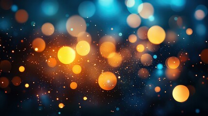  vibrant abstract image of glowing orange and blue bokeh lights against a dark background, creating a festive and dynamic visual effect.