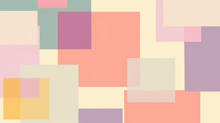 Abstract geometric background with square shapes in pastel colors of pink, purple, yellow, green and beige