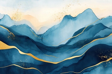 Canvas Print - Blue & Gold Mountains.