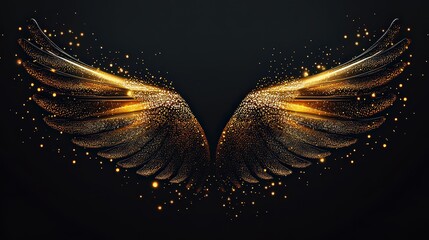 Wall Mural - elegant pair of golden wings with sparkling particles, creating a mystical and powerful visual effec