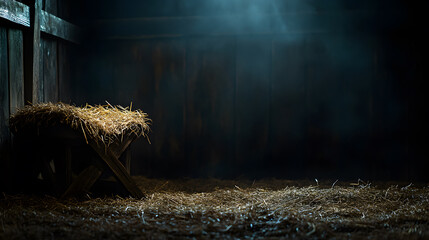 An empty manger with a nativity scene concept