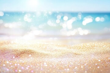 Beach And Sea - Summer Vacation On Sunny Sand With Glittering On Defocused Ocean , ai