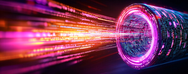Poster - Abstract digital tunnel with vivid lights creating a sense of motion and depth, perfect for tech and futuristic themes.