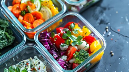 Sticker - Colorful fresh vegetables in glass containers for meal prep.