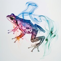 Wall Mural - Colorful frog with abstract smoke swirls.