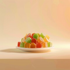 Poster - Colorful gummy candies on a white plate.