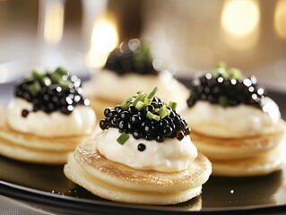 Poster - A plate of four small pastries with a black and white frosting