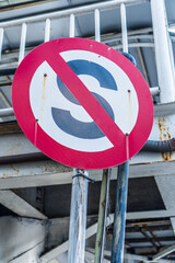 close-up of a traffic sign as a sign prohibiting stopping.