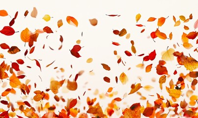 Wall Mural - A large number of orange leaves are scattered in the air