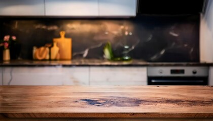 Wooden Empty Cutting board on kitchen counter. Generated image