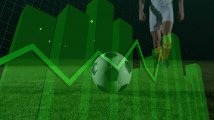 Poster - Soccer ball and player with green financial graph animation over field