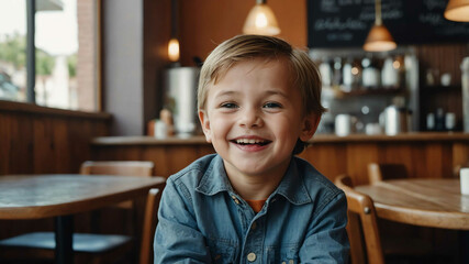 child toddler caucasian boy cafe restaurant background portrait 