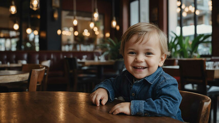 child toddler caucasian boy cafe restaurant background portrait 