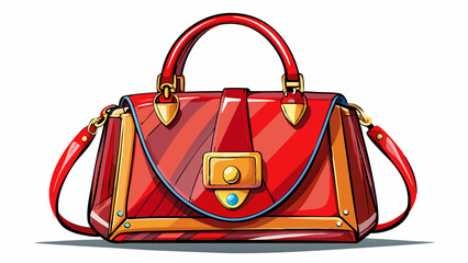 Red female leather bag on white background