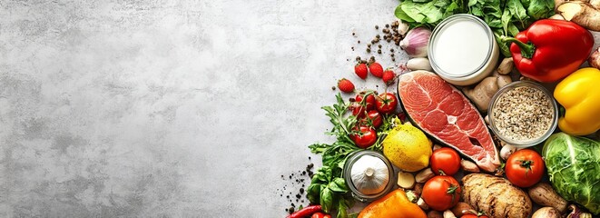 Banner of the role of nutrition in maintaining health with copyspace for custom design and messaging. A balanced diet and proper nutrition contribute to overall well being