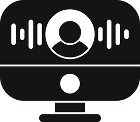 Poster - black and white icon of a computer screen displaying a voice message, symbolizing online communicati