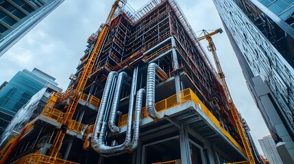 Poster - advanced iot enabled machinery automating plumbing system installation at a high rise building const