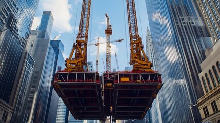 Poster - a photograph showcasing the use of advanced iot powered cranes effortlessly lifting and transporting