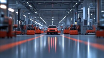 Poster - autonomous vehicles effortlessly transporting parts between stations in a highly advanced and interc