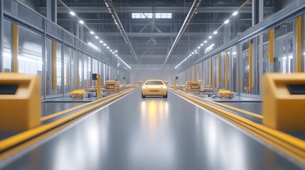 Poster - autonomous vehicles transporting car parts between stations on the factory floor utilizing iot techn