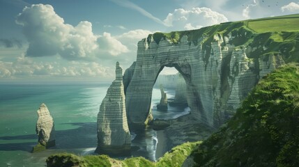 Sticker - Dramatic cliff arch with ocean and sky.