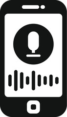 Poster - black glyph icon for a smartphone recording an audio message, with a microphone and sound wave symbo