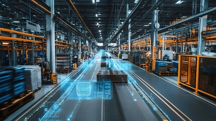 Poster - photograph showcasing a smart logistics system within an automobile factory leveraging iot technolog