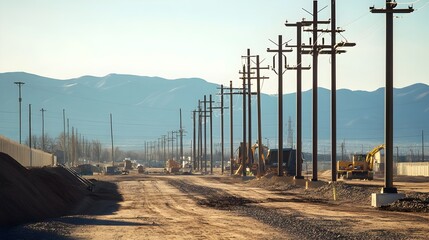 Poster - high voltage power poles being installed with iot sensors and automation technology in a scenic coun