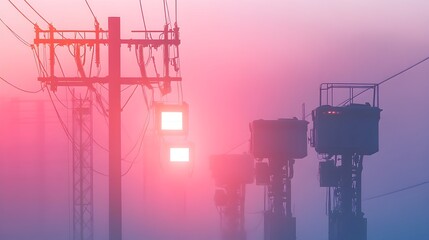 Poster - photograph of high voltage power transmission towers being raised using advanced iot controlled mach