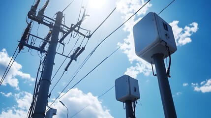 Poster - photograph of smart sensors being installed on high voltage power poles enabling real time monitorin