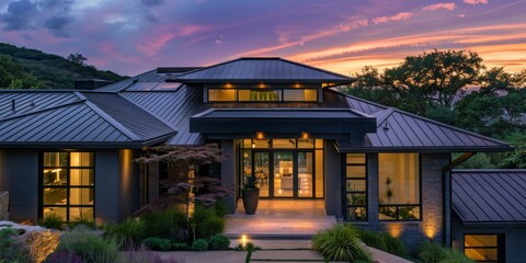 Aufkleber - Modern Home with Metal Roof at Twilight