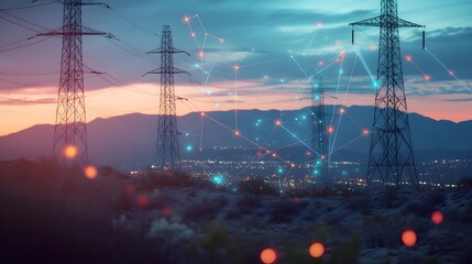 High Voltage Power Transmission Poles Being Aligned and Optimized Using Internet of Things IoT Technology for Efficient Energy Grid Management and Maintenance