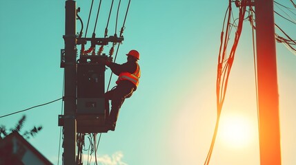 Poster - iot technology ensuring safety during high voltage power pole installation with copy space advanced 