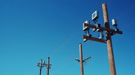 Poster - photograph depicting iot devices mounted on high voltage power poles monitoring and analyzing data t