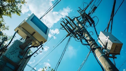 Poster - photograph showcasing the of iot devices with high voltage power poles during installation process h
