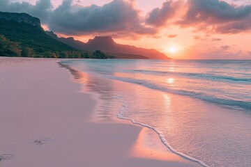 Poster - Pink Sunset Over a Calm Tropical Beach