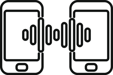 Poster - simple vector icon of sound waves travelling between two smartphones representing data transfer