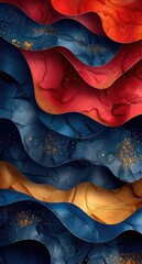 Wall Mural - abstract wallpaper featuring the colors dark red, navy blue and gold with an emphasis on curves and swirls