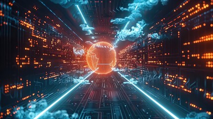 Leinwandbilder - Futuristic scene with a digital transformation concept, showcasing cloud computing, AI, and encryption technologies, emphasizing the future of system engineering. Generative AI.