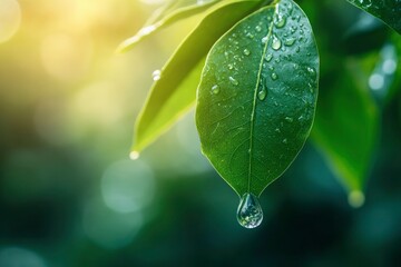 Poster - Water Droplet Hanging From a Leaf