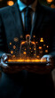 © Antto-AI - Businessman holding holographic HR digital candidate profiles on tablet AI recruitment system