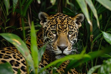 Poster - A close-up view of a leopard relaxing in the grass, Sounds of wildlife echoing through the jungle