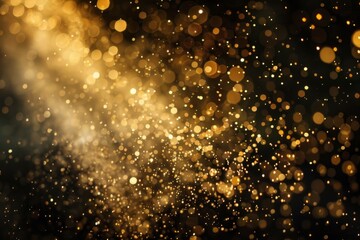 Sticker - Sparkling gold dust shimmering on a dark black surface, Sparkling gold dust dancing in the light