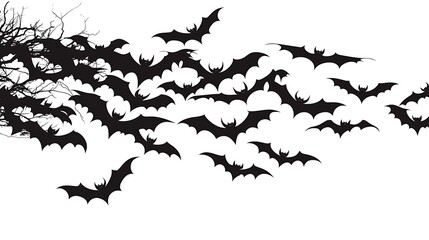 Wall Mural - Halloween Bat Swarm Silhouette on White,