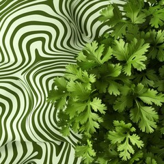 Sticker - Fresh green leaves against a vibrant striped background.